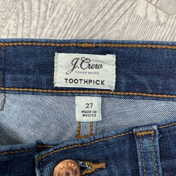 J Crew Jeans Womens 27 Denim Toothpick Raw Hem Skinny Distressed Knee Stretch - Picture 5 of 10